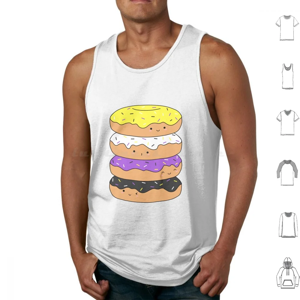 Non-Binary Pride Flag Donut Stack Tank Tops Print Cotton Non Binary Non Binary Pride Nonbinary Nonbinary Pride Pride Enby