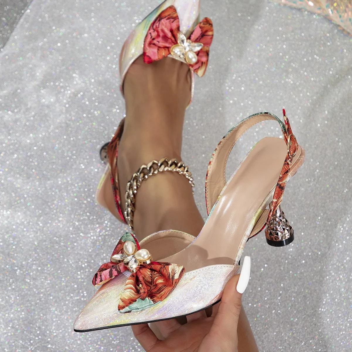 

Summer Women Pointed Toe Shallow Mouth Breathable Sandals Elegant Runway Party Evening Banquet Daily Dress Shoes Heels For Woman