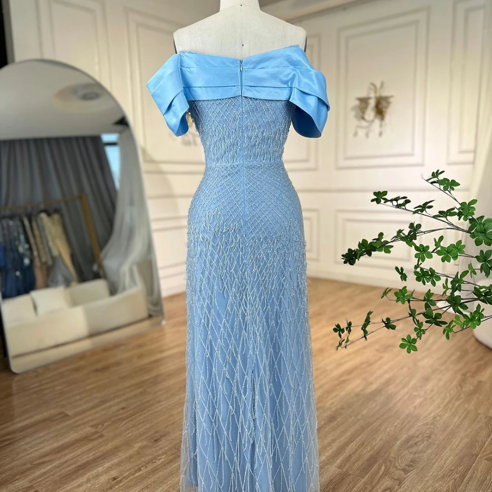 2024 Turquoise Off Shoulder Mermaid Slim Fit Fashion Elegant Satin Evening Dresses Dubai Formal Gowns for Women Wedding Dress