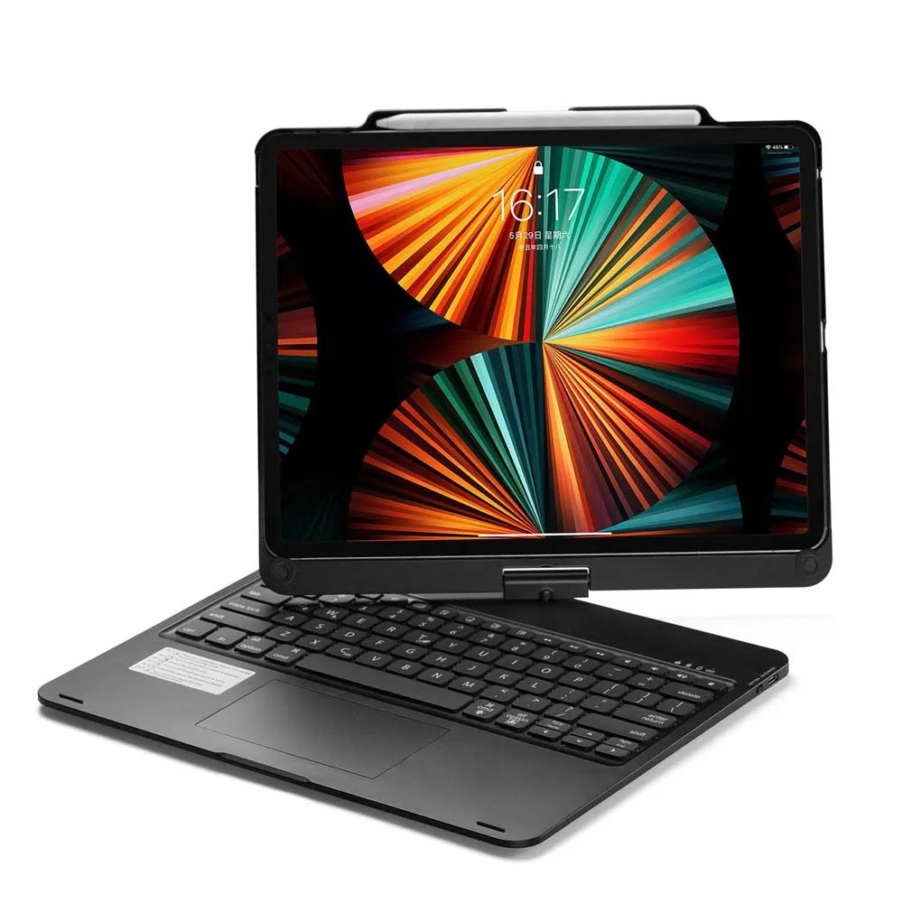 for iPad Pro 12.9inch with Bluetooth Keyboard Case 360 Degree Rotatable RGB Backlight Foldable Stand with Pen Slot Protect Cover