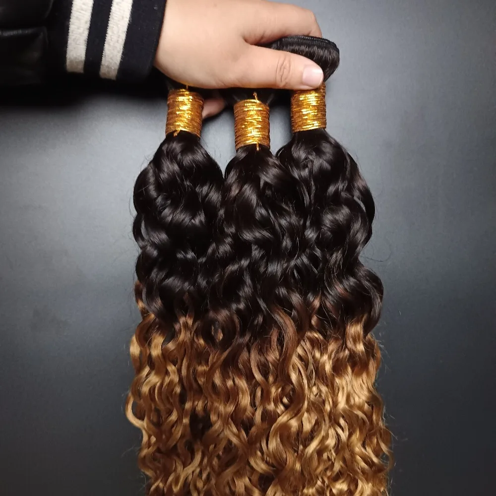 T11B27 موجة المياه حزم الشعر البشري 100 جرام/قطعة لحمة مزدوجة وصلات شعر 12A الصف كامل نهاية البرازيلي عذراء الشعر #5