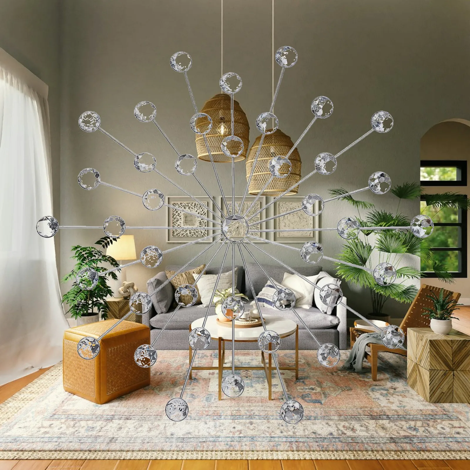 Elegant Iron Wall Decor Art Piece with Spoke Design for Bedroom Sofa Backdrop Accent