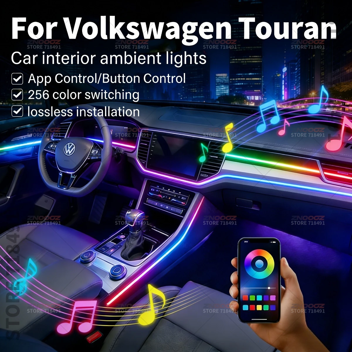 

22in1 RGB Car Interior Acrylic Car Ambient Lights RGB Hidden Acrylic Strip Decoration Atmosphere Accessories For VW Touran