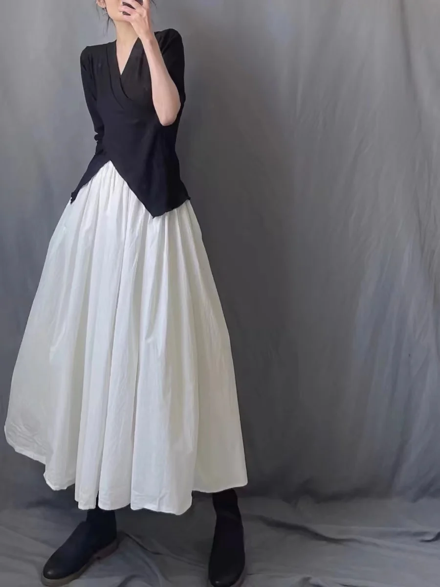 Jupe trapèze taille haute pour femmes, jupe Maxi d'été élastique à ourlet large, Bla blanc mat, Design de trajet
