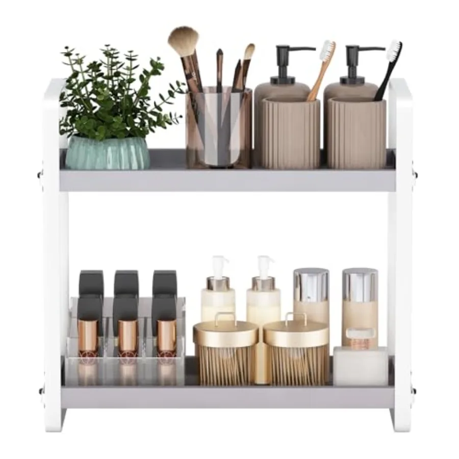 

Bathroom Counter Organizer Grey 2-Tier Countertop Shelf for Makeup and Sink Storage Compact Organization and Storage Solution
