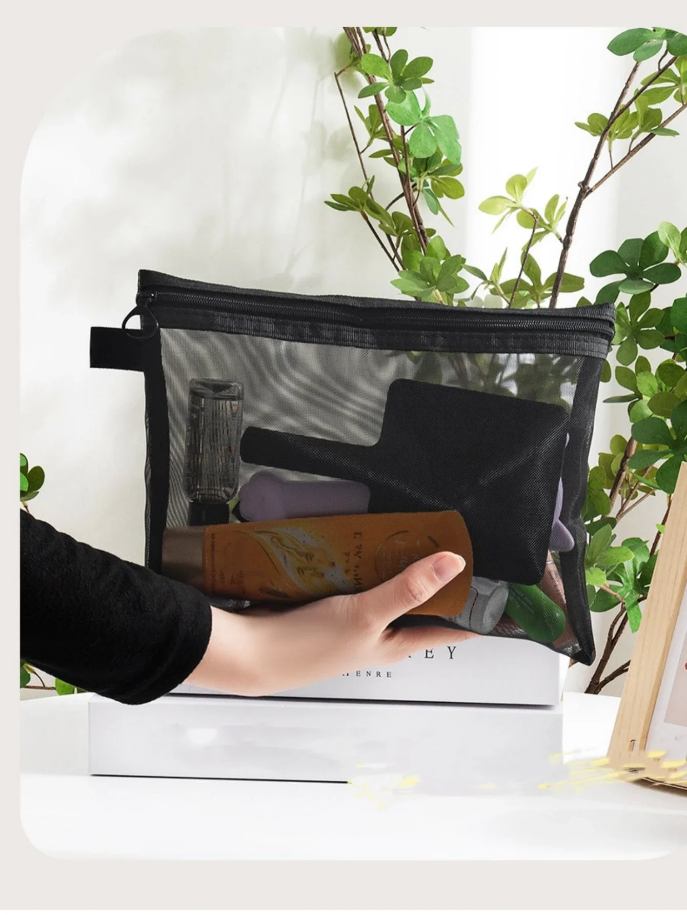 1pc Transparent Mesh Cosmetic  Bag, Portable And Simple Toiletry Bag For Travel