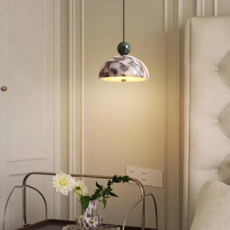 

Современный подвесной светильник из натурального камня с LED-подсветкой, зеленый мрамор, сферический, для кухни, столовой, спальни, гостиной