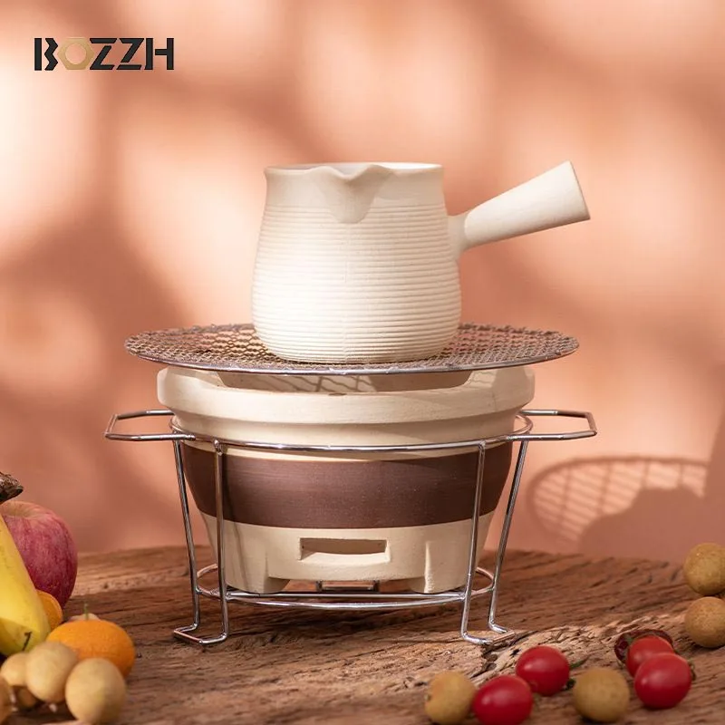 BOZZH 450ML Ceramic Carbon Furnace Tea Set Puer Kung Fu Tea Set Outdoor Potable Barbecue Charcoal Stove Tea Stove Ceramic Teapot