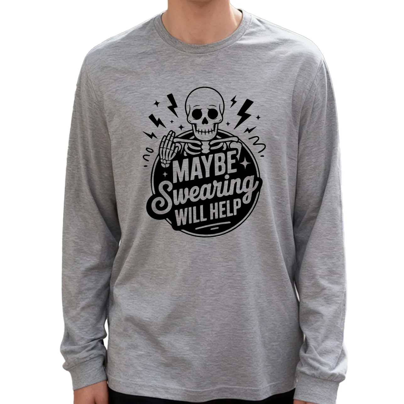 Maybe Swearing Will Help Men's Long Sleeve Tee 100% Cotton 180g Crew Neck Casual Daily Style Soft and Breathable