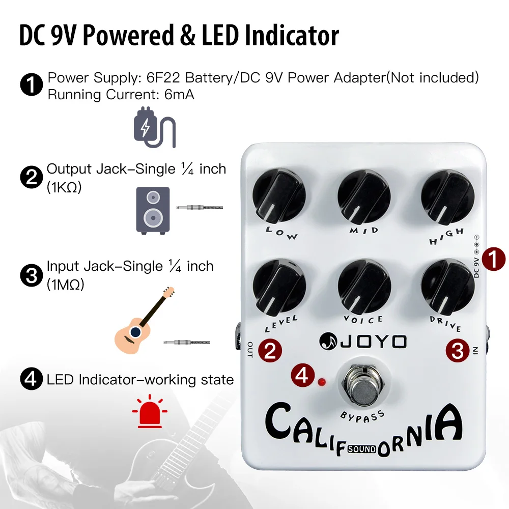 JOYO JF-15 CALIFORNIA SOUND Overdrive/Boost Guitar Effect Pedal Brilliant on Bass Simulate Sound from Amplifier MK-II view 3