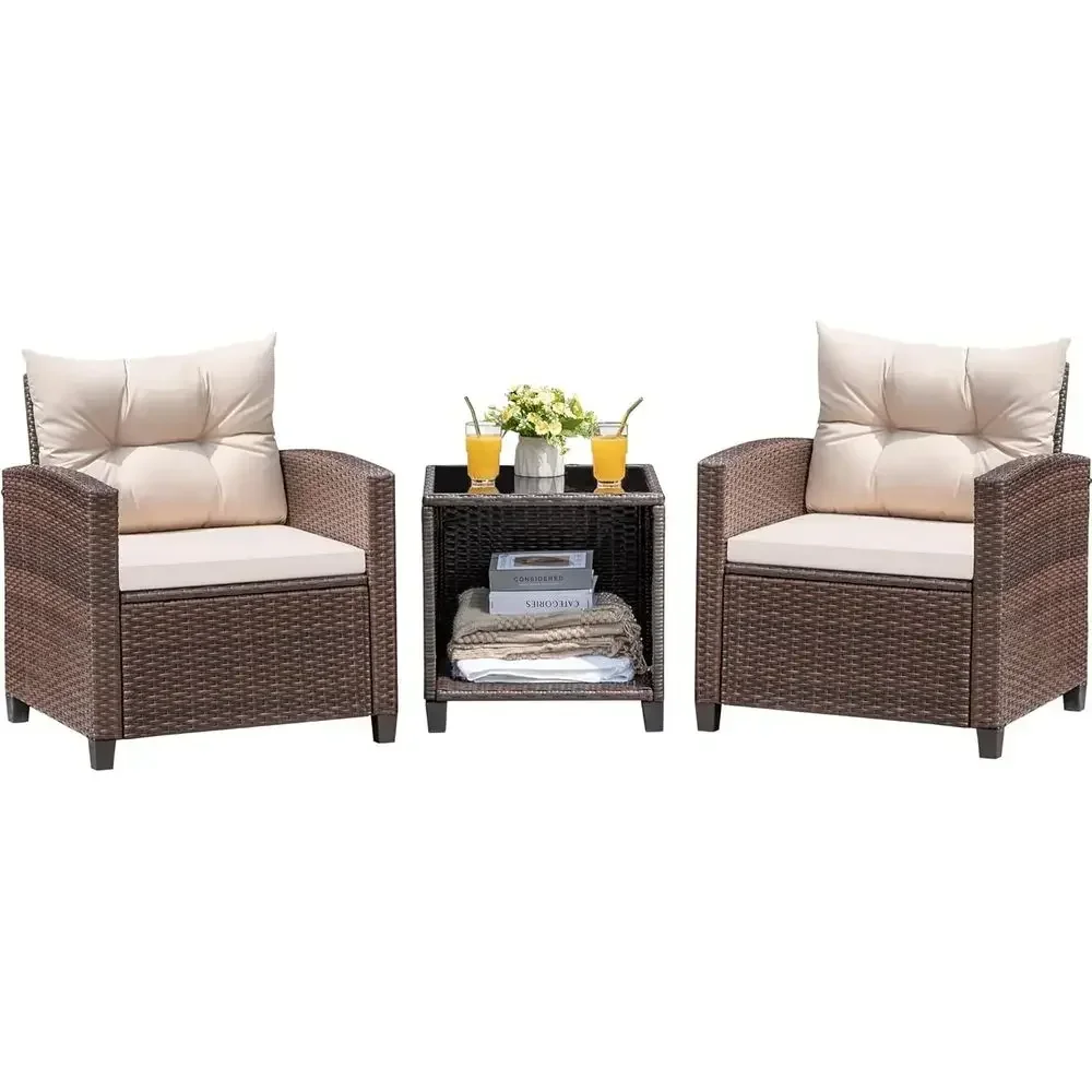 3-Piece Outdoor Patio Furniture Set with PE Rattan Wicker, Including 2 Chairs and Table for Garden, Poolside, or Balcony