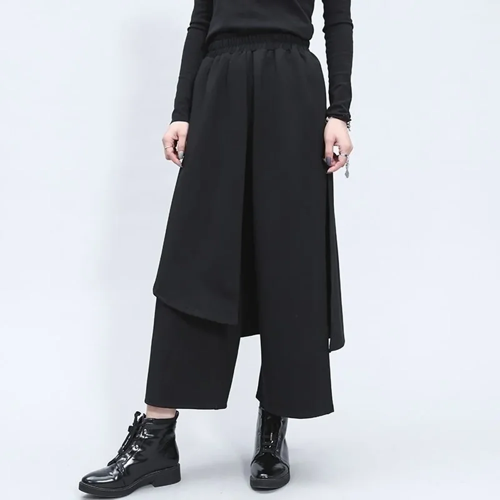 Men's Asymmetrical Wide Leg Pants Japanese Style Elastic Waist Culottes Loose Fit Layered Palazzo Trousers 2026 New