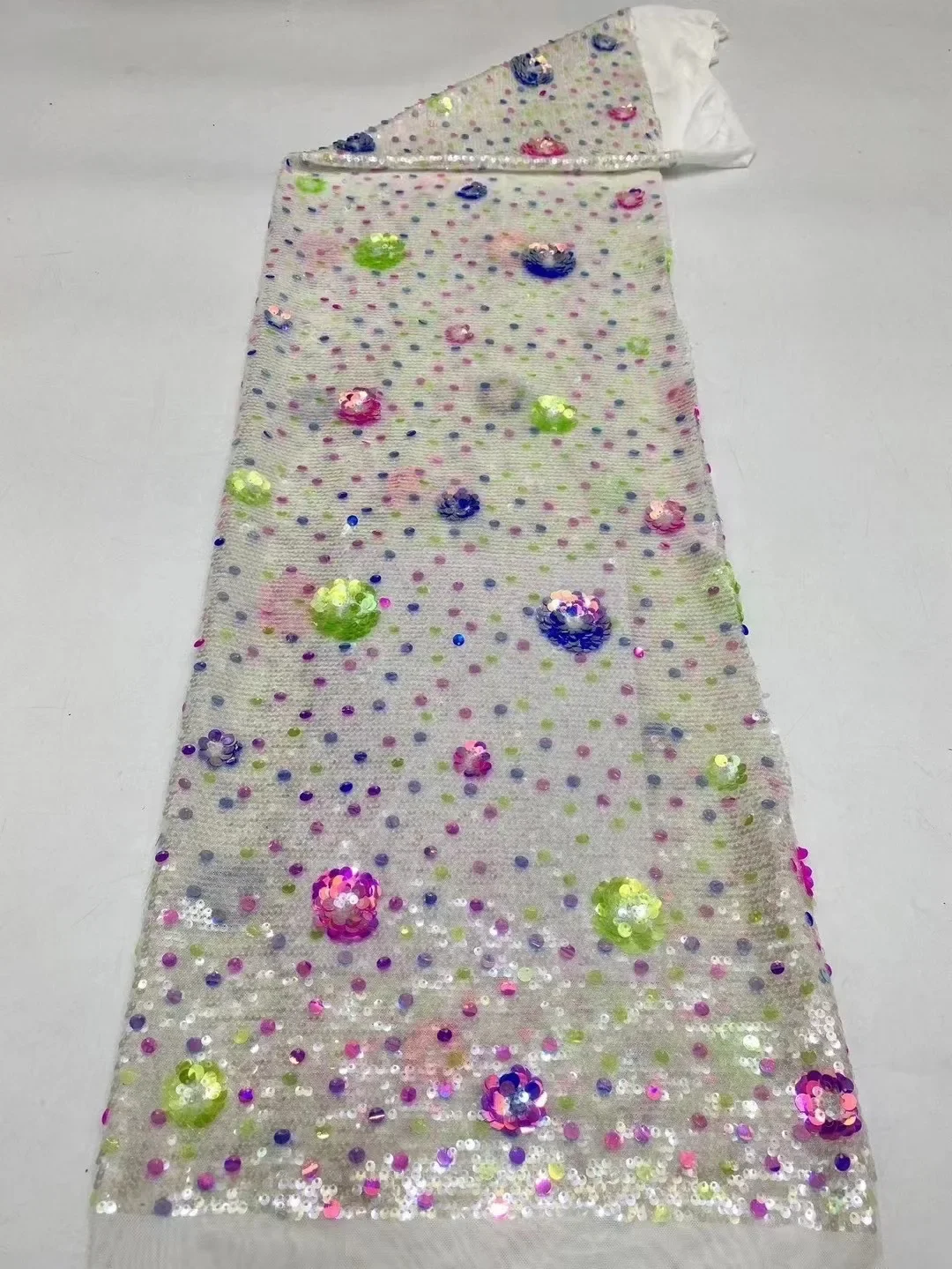 Latest luxury white gauze French lace sequins lace fabric, Africa Nigeria multicolor glitter tulle lace fabric quality