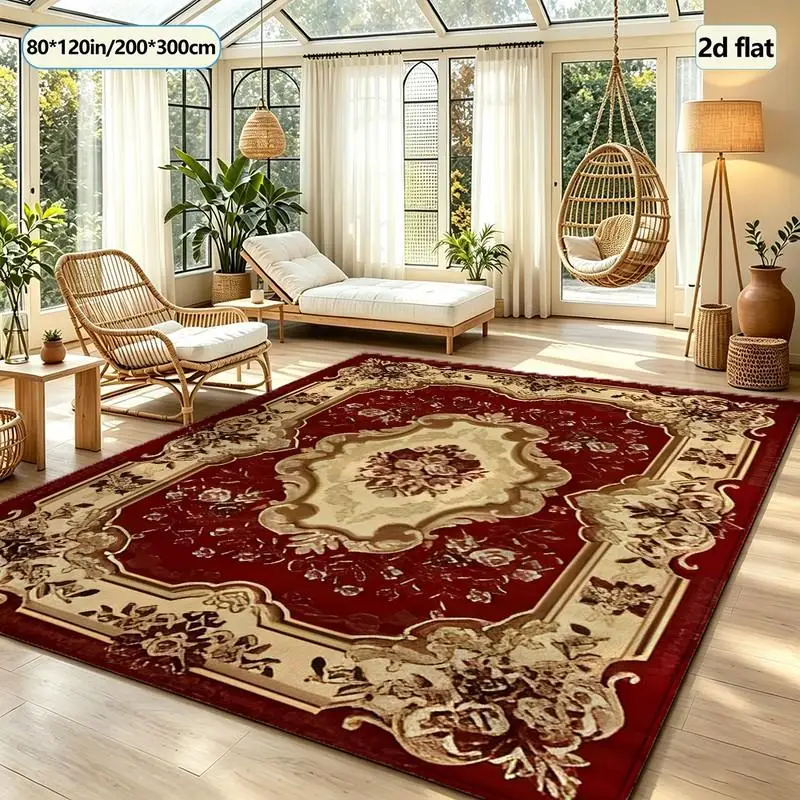 Luxurious European-Style Red Retro Gorgeous Carpet Floor Mat for Home Living Room Decoration
