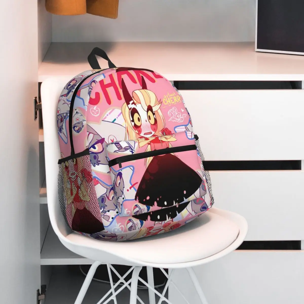 Charlie And Vaggie Valentines Hazbin Student Backpack School Bag Hiking Daypack for Boys Girls Fashion Bookbag Shoulder Bags