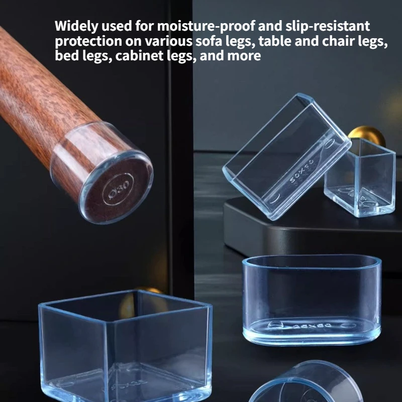 Clear Thick Furniture Leg Caps Non‑Slip Noise Reduction Chair Table Feet Cover Round Square Rectangular Floor Protection