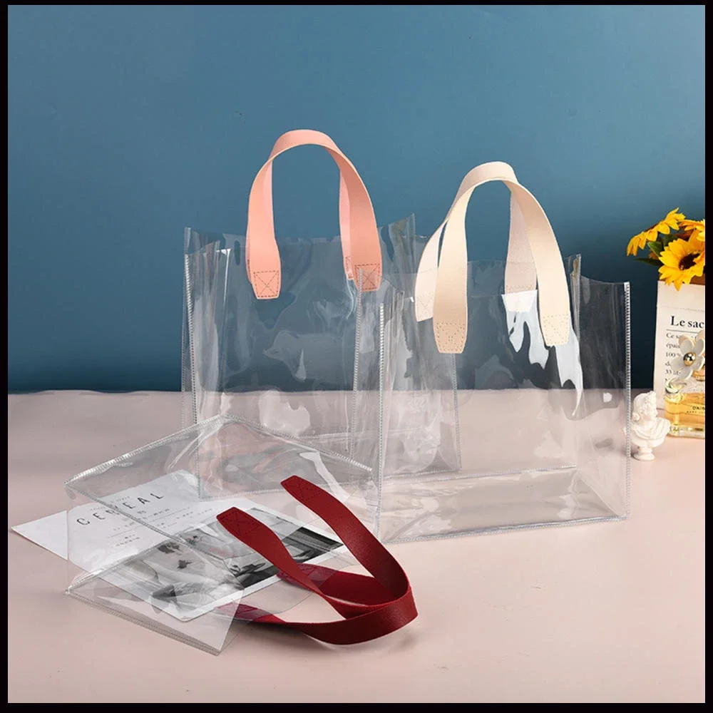 

Transparent Pvc Clear Tote Large Capacity Plastic Shopping Bag Jelly Cosmetics Storage Bag Gift Bag Outdoor Travel Accessories
