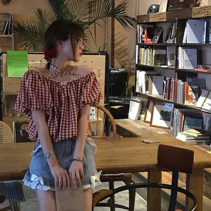 Jeansowe spodenki z kokardką Kawaii damskie japońskie koronkowe patchworkowe luźne szorty dżinsowe lato Y2K Harajuku szerokie nogawki krótkie