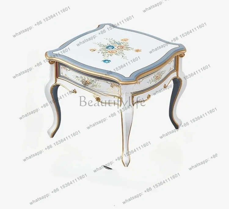 طاولة زاوية أوروبية فاخرة، أريكة خشبية صلبة فرنسية، منحوتة #2