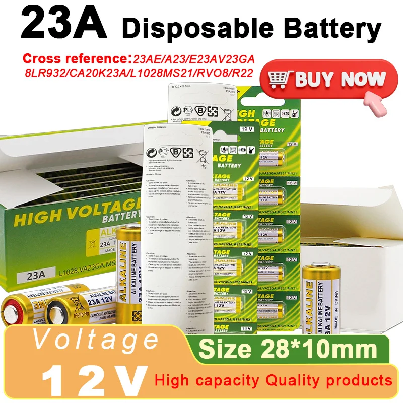 

A23 23A 12V Alkaline Battery A23S E23A EL12 MN21 V23GA - High Capacity for Remote Control Doorbell Toy
