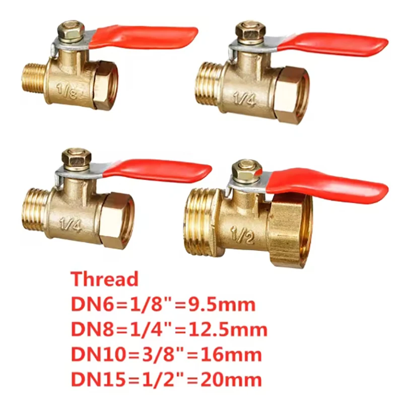 

Brass small ball valve 1/8" 1/4'' 3/8'' 1/2'' Female/Male Thread Brass Valve Connector Joint Copper Pipe Fitting Coupler Adapter