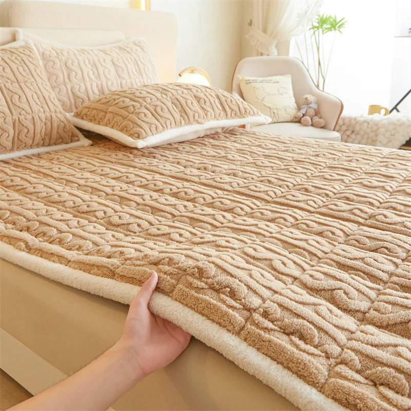 Winter Soft Mattress Toppers Student Dormitory Plush Bed Sheet Single Double Bedspread Thin Tatami Mat Mattress Pad Bed Linens images - 6