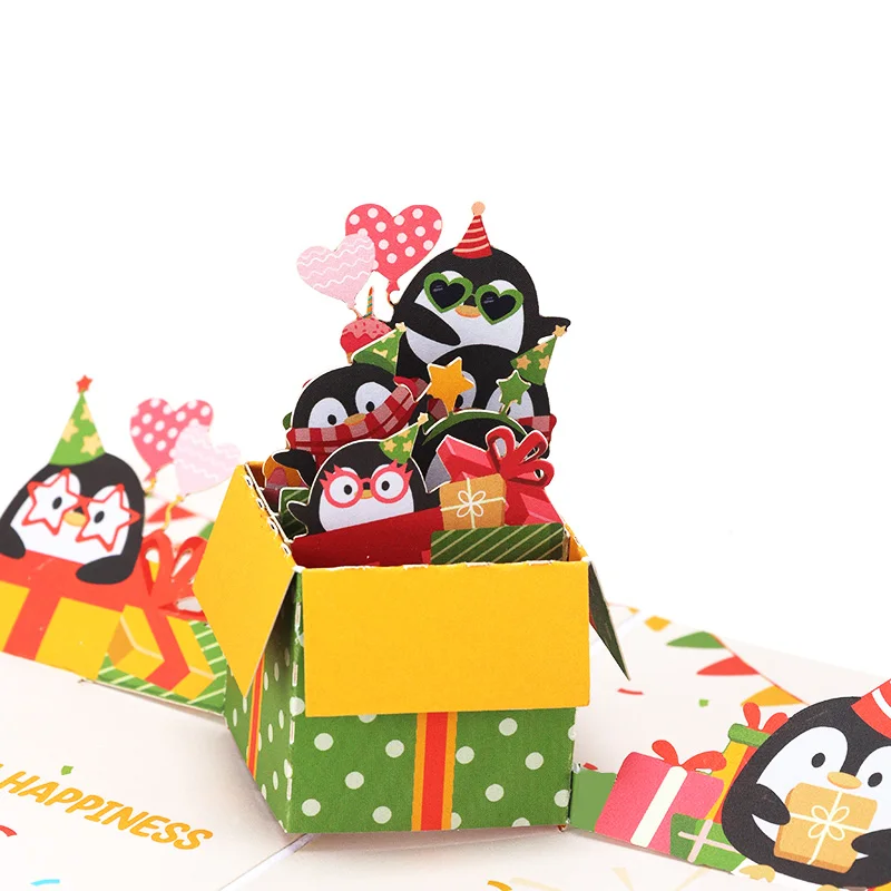 Birthday Pop Up Card Penguin Celebration Birthday Greeting Card Creative Gift Birthday Present For Couple Parent Children Friend