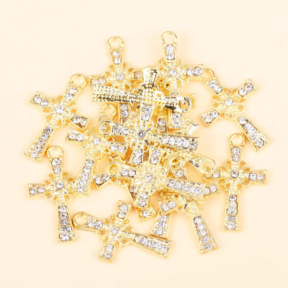 10 Stücke Mode Glänzenden Kristall Zirkon Kreuz Anhänger Halskette für Frauen Mädchen Schmuck Machen Armband Exquisite Accessoires Party Jude – Detail 6