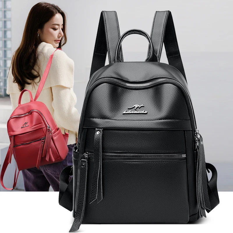 Luxury Leather Women Backpack Large Capacity Knapsack Ladies Travel Brand Backpacks Girls Shoulder School Bags Mochila Back Pack