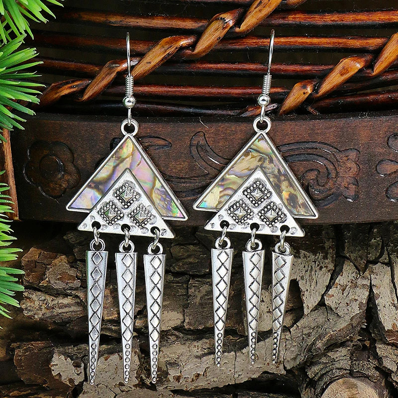 Ethnic Style Vintage Dangle Earrings for Women Boho Long Silver Color Carved Flower Metal Tassel Earring Female Jewelry Brincos