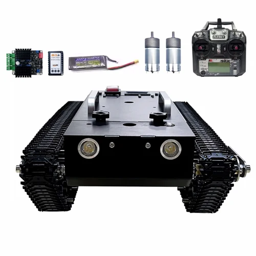 배터리 금속 트랙 모터 충격 흡수 로봇 자동차 STM32 컨트롤러가 장착된 30kg 부하 RC 탱크(FS 핸들 프로그래밍 가능 탱크 포함)