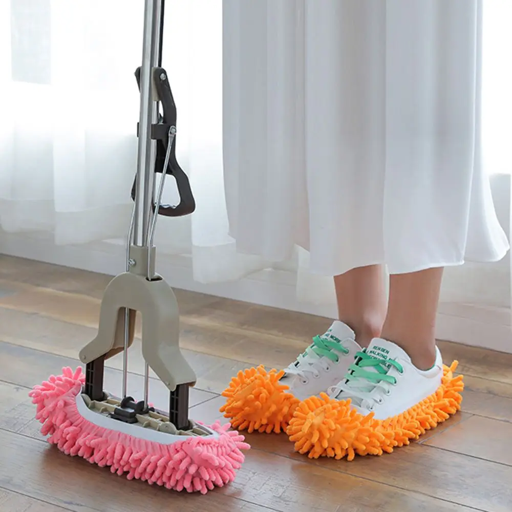 Rag Indoor Floor Cleaning Slippers para homens e mulheres, esfregando chinelos, esfregão de poeira, sapatos de pelúcia, sapatos preguiçosos