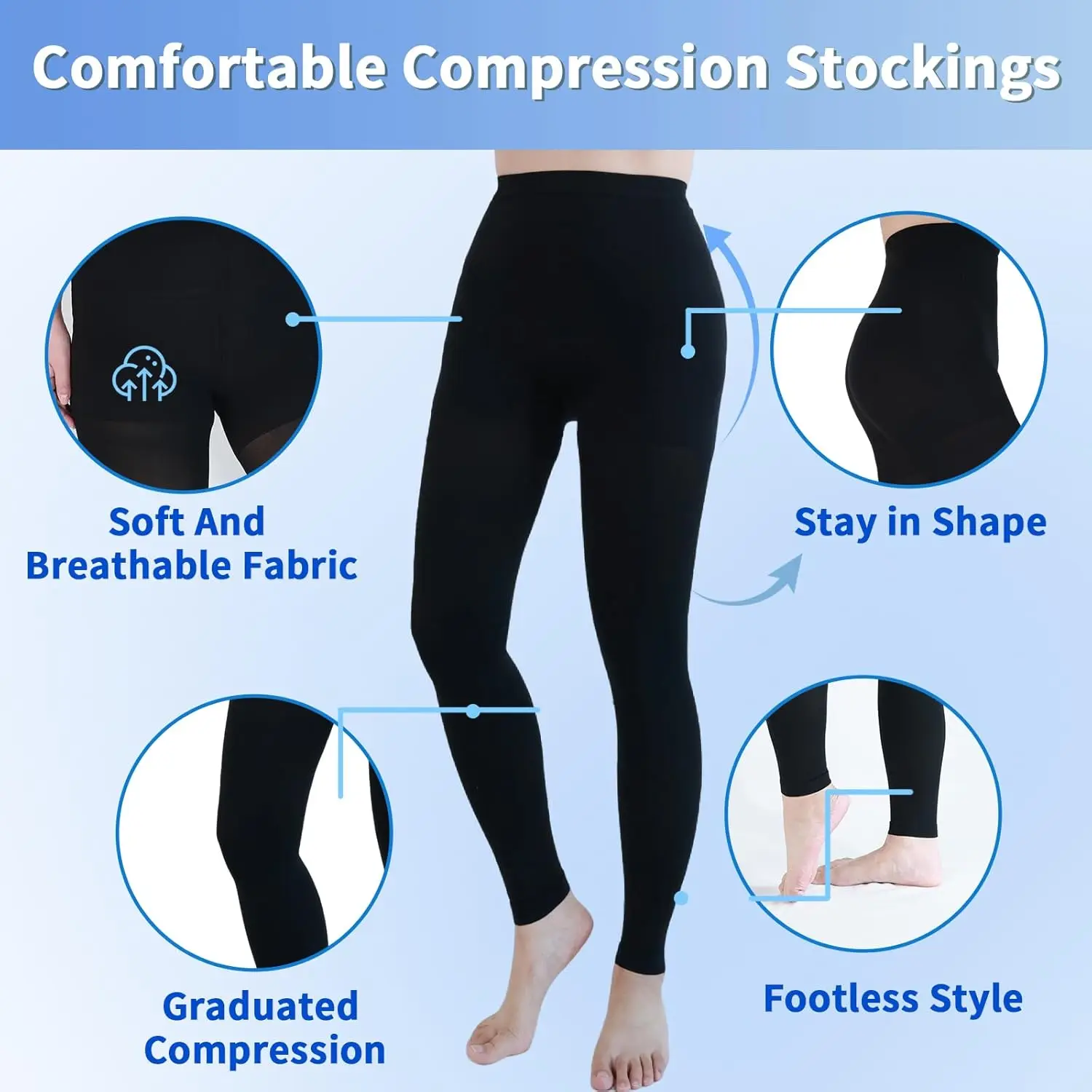 Medical Compression Pantyhose  22-32mmHg Graduated Support Compression Tights Footless Leggings for Edema, Varicose Veins