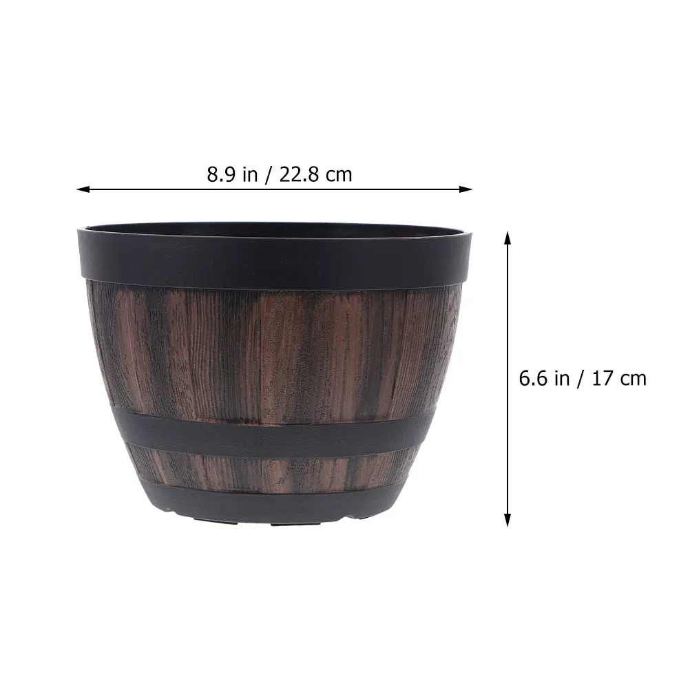 Imitation Wooden Perlite For Plants Large Capacity Retro Plastic Planter For Garden Flowerpot Succulents Rustic Wooden Barrels