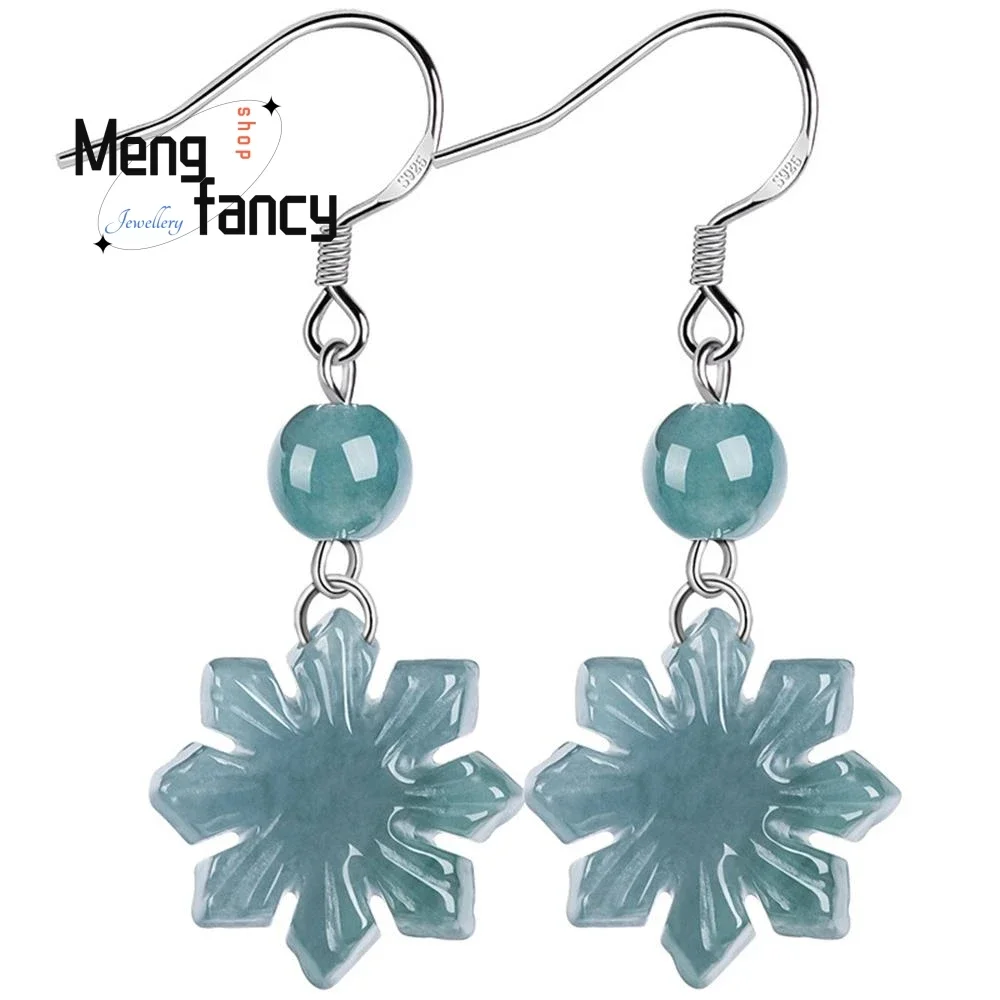 Pendientes de plata S925 con incrustaciones naturales, joyería de moda de lujo exquisita, jadeíta, Agua Azul, girasol, Jade de hielo, estilo antiguo