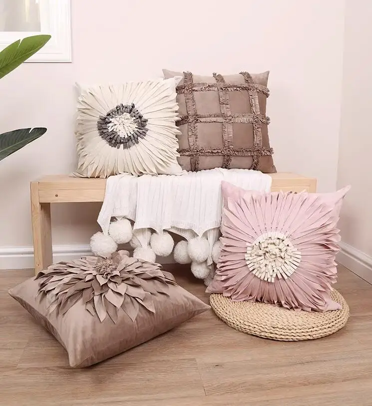 

3D handmade flower pillow cover, living room bedroom bedside cushion cover