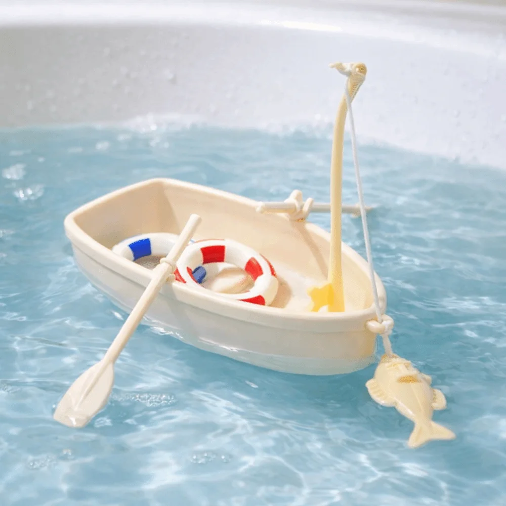 Mini Floating Plastic Boat Nautical Style Plastic Simulated Boat Ornaments DIY Fishing Boat Model Fish Tank Decor