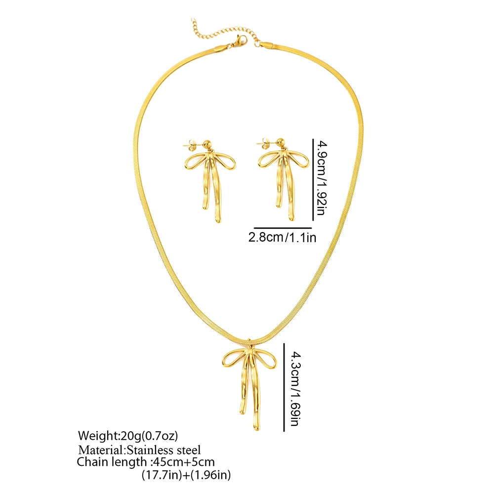 Aomogo Stainless Steel Set Luxury Fashion Bow Tie Pendant Snake Bone Chain Earrings Necklace Set for Women Jewelry Daily Match