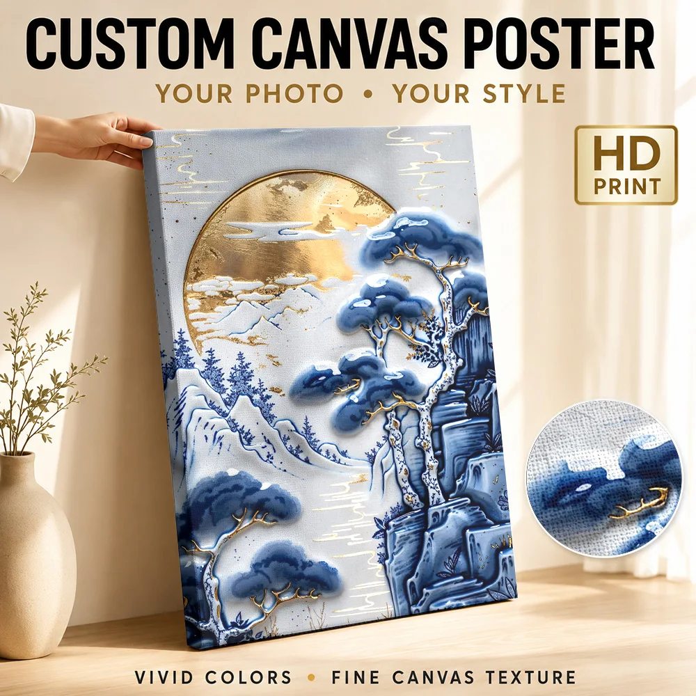 Vintage Porcelain Panorama Canvas Painting Poster Personalized Japanese Inspired Wall Art for Office Decor Gift for Collectors