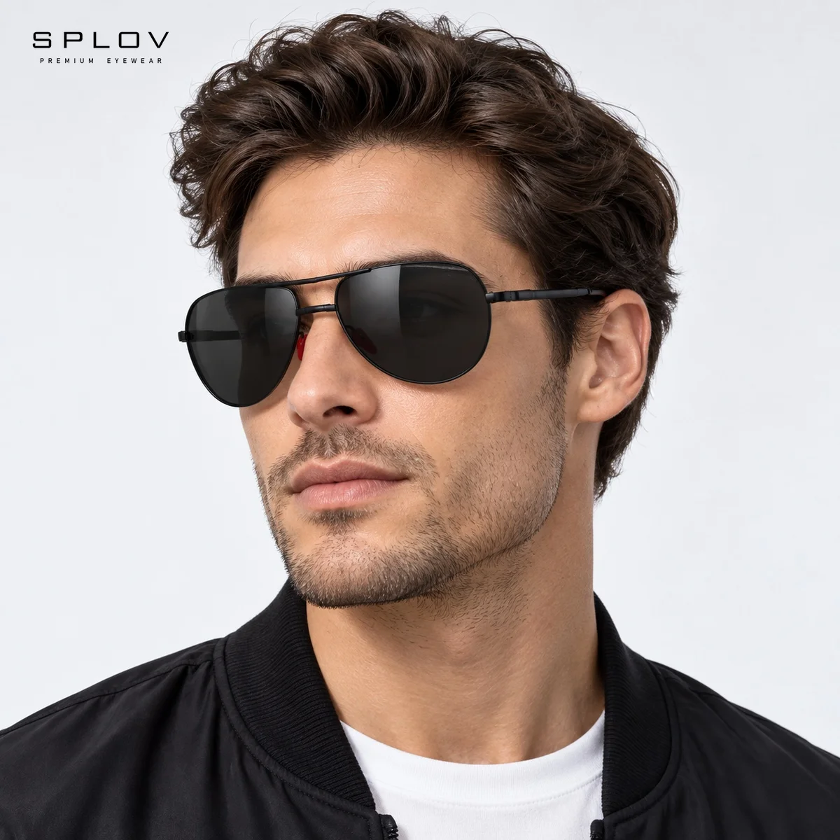 SPLOV Men's Polarized Foldable Sunglasses Photochromic Square Frame Stainless Steel UV Protection Driving Fashion Eyewear