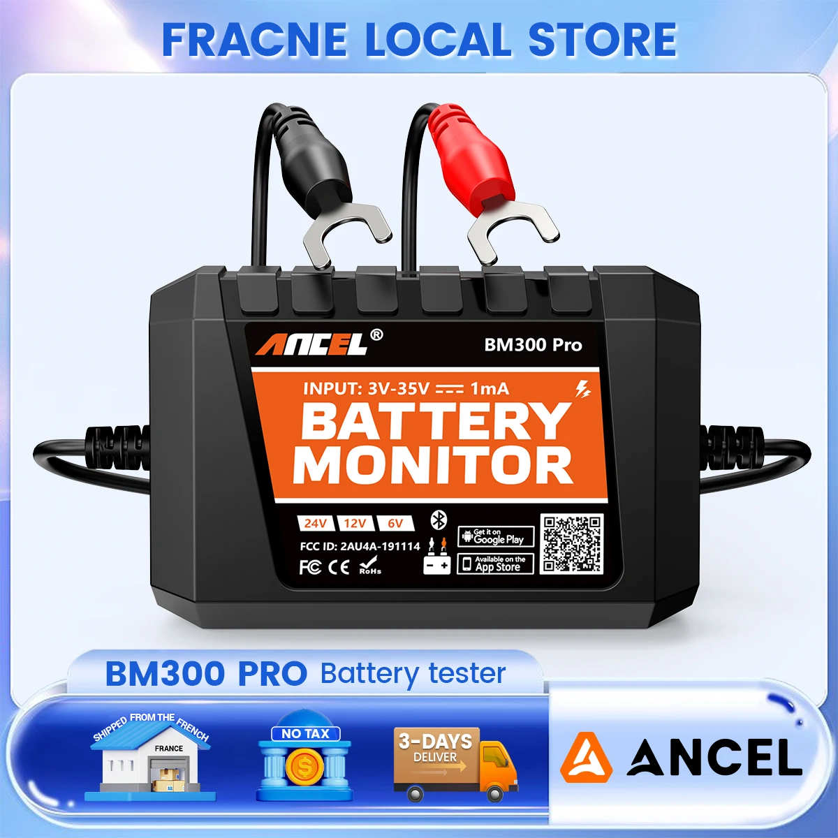 ANCEL BM300 PRO 6V 12V 24V testeur de batterie Bluetooth 5.3 moniteur de batterie avec Test du système de démarrage de charge et Test de batterie d'alarme