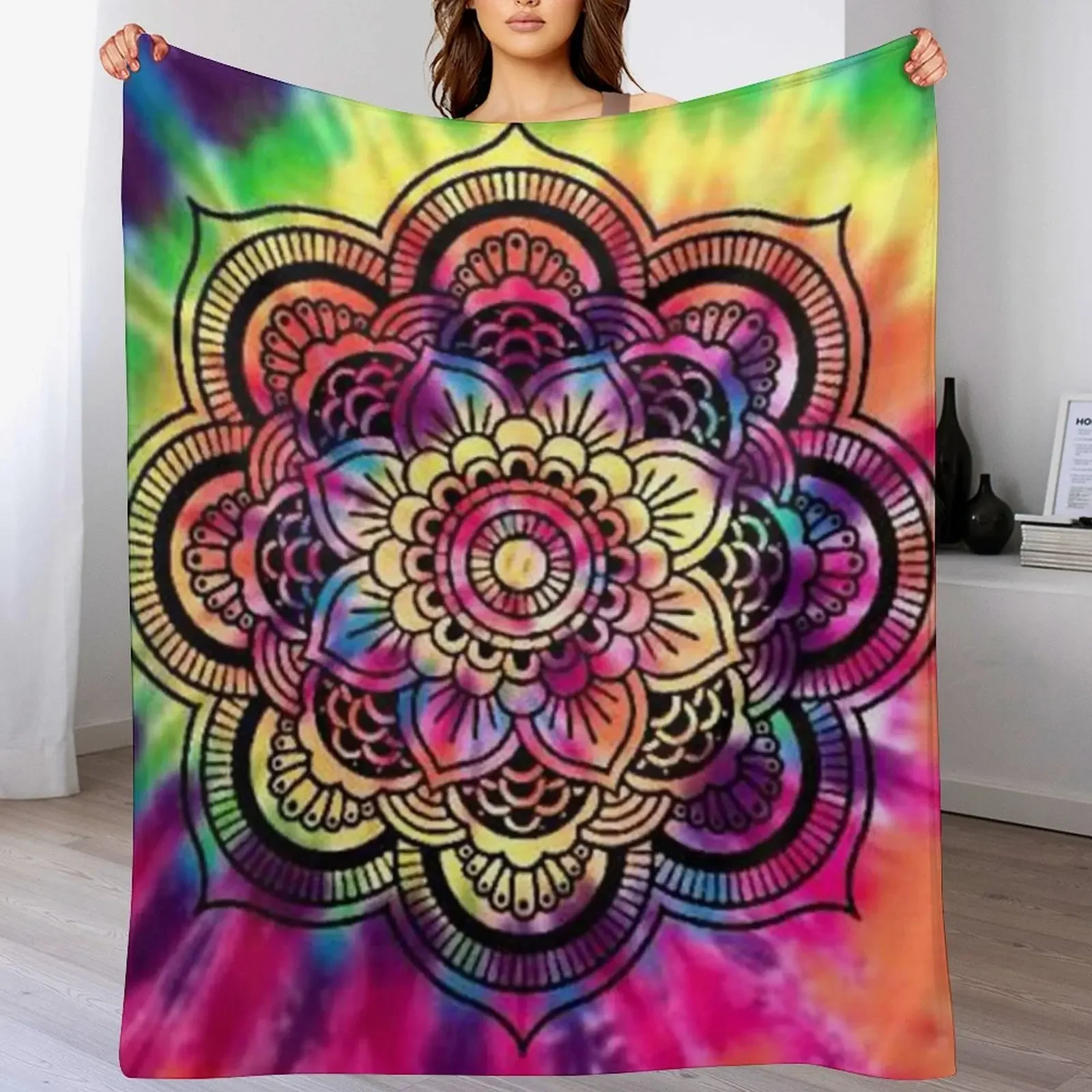 

Rainbow Tie Dye Mandala Throw Blanket Summer Beddings Giant Sofa Blankets