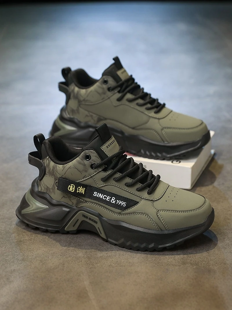 

Men's Casual Sports Running Basketball Shoes 2026 New Summer Thick Bottom Heightening Dad Trendy Low Top Lace-Up PU Inner