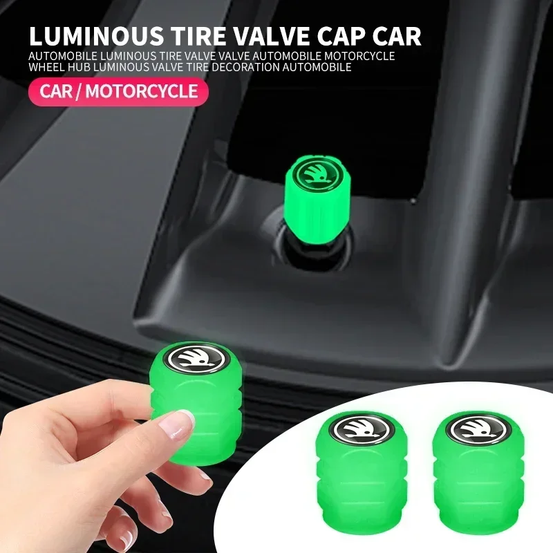 Fluorescent Luminous Tire Valve Stem Covers Car Tire Valve Cap for Skoda octavia fabia rapid yeti Kodiaq superb octavia a 5 a 7