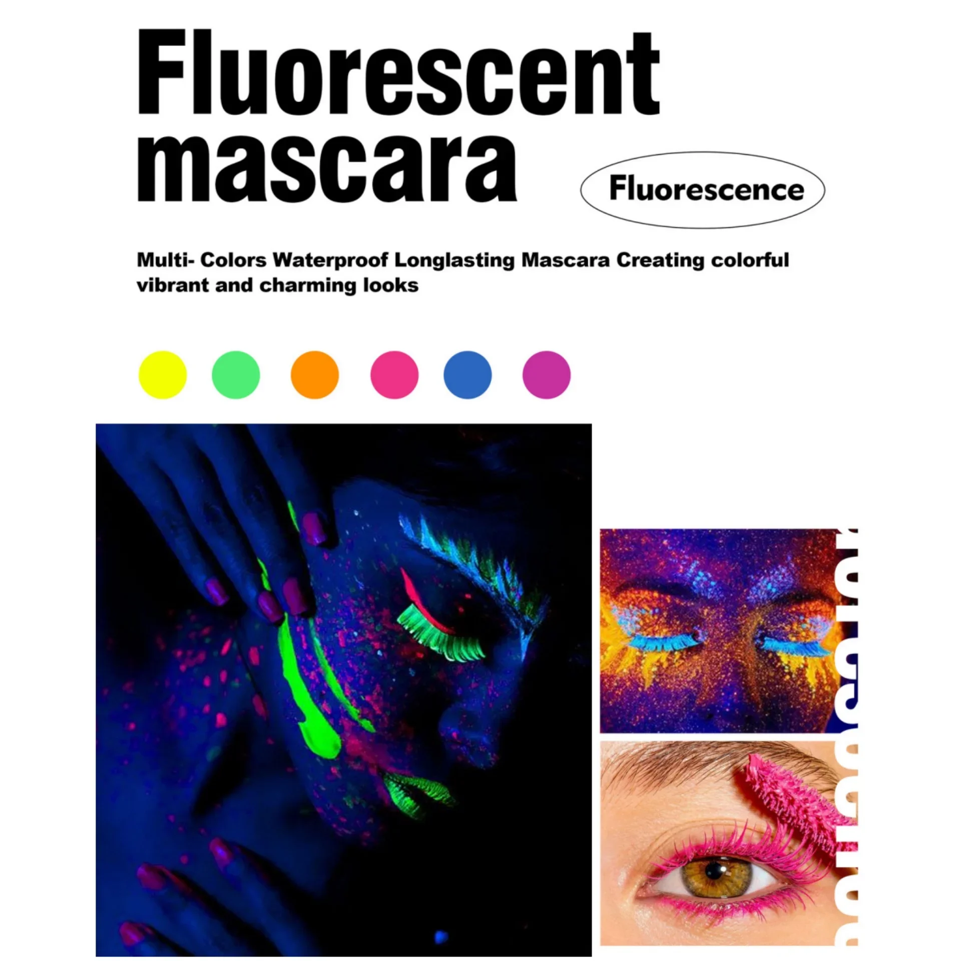 6Color Fluorescent Mascara Lengthening Eye Makeup UV Lashes Long Lasting Waterproof Luminous Mascara Cream for Eyelash Extension