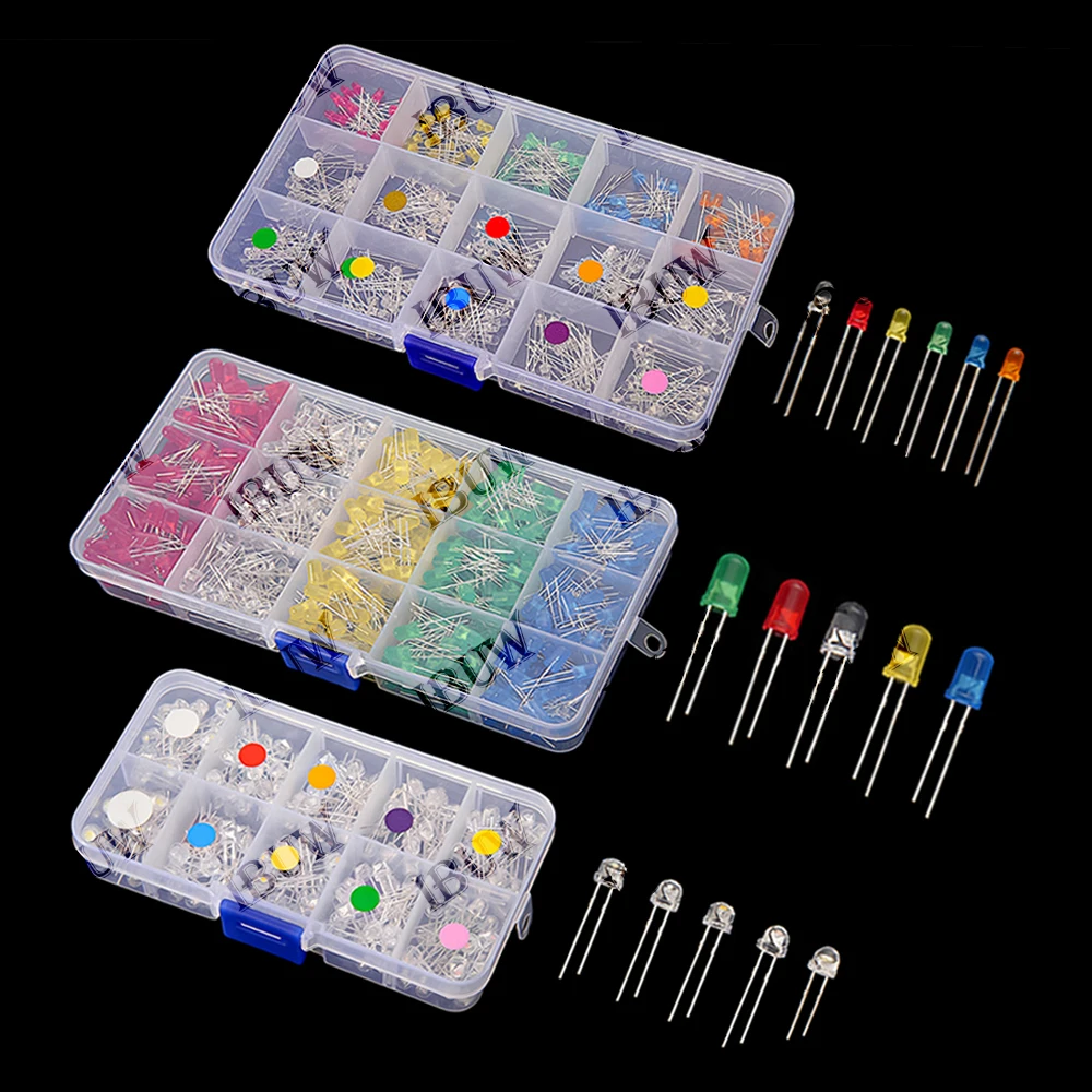 3MM 5MM F3 F5 LED Diode Assorted Kit White Green Red Blue Yellow Orange Luminous LED Light Emitting Diodes Electronics