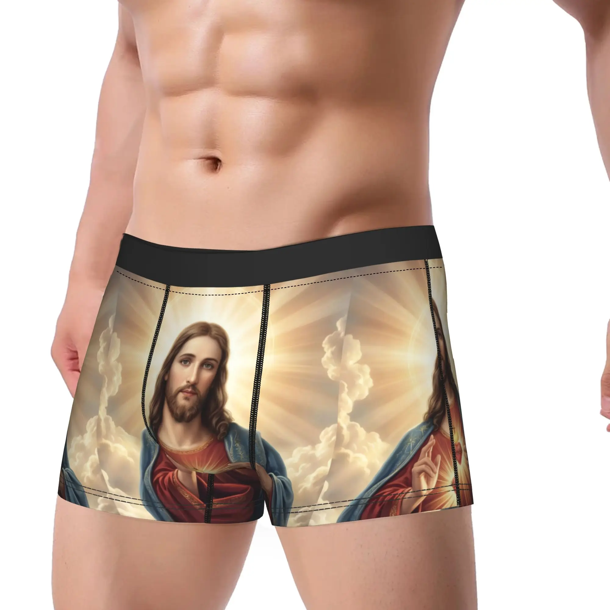 Jesus Radiant Heart Underwear  Elastic Underpants Printed Shorts Briefs For Man 3D Pouch Large Size Boxer Shorts