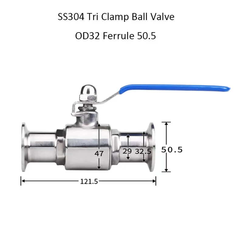 

OD32 Ferrule 50.5 Tri Clamp Ball Valve Homebrewing Ball Valve Stainless Steel 304 Beer Ball Valve