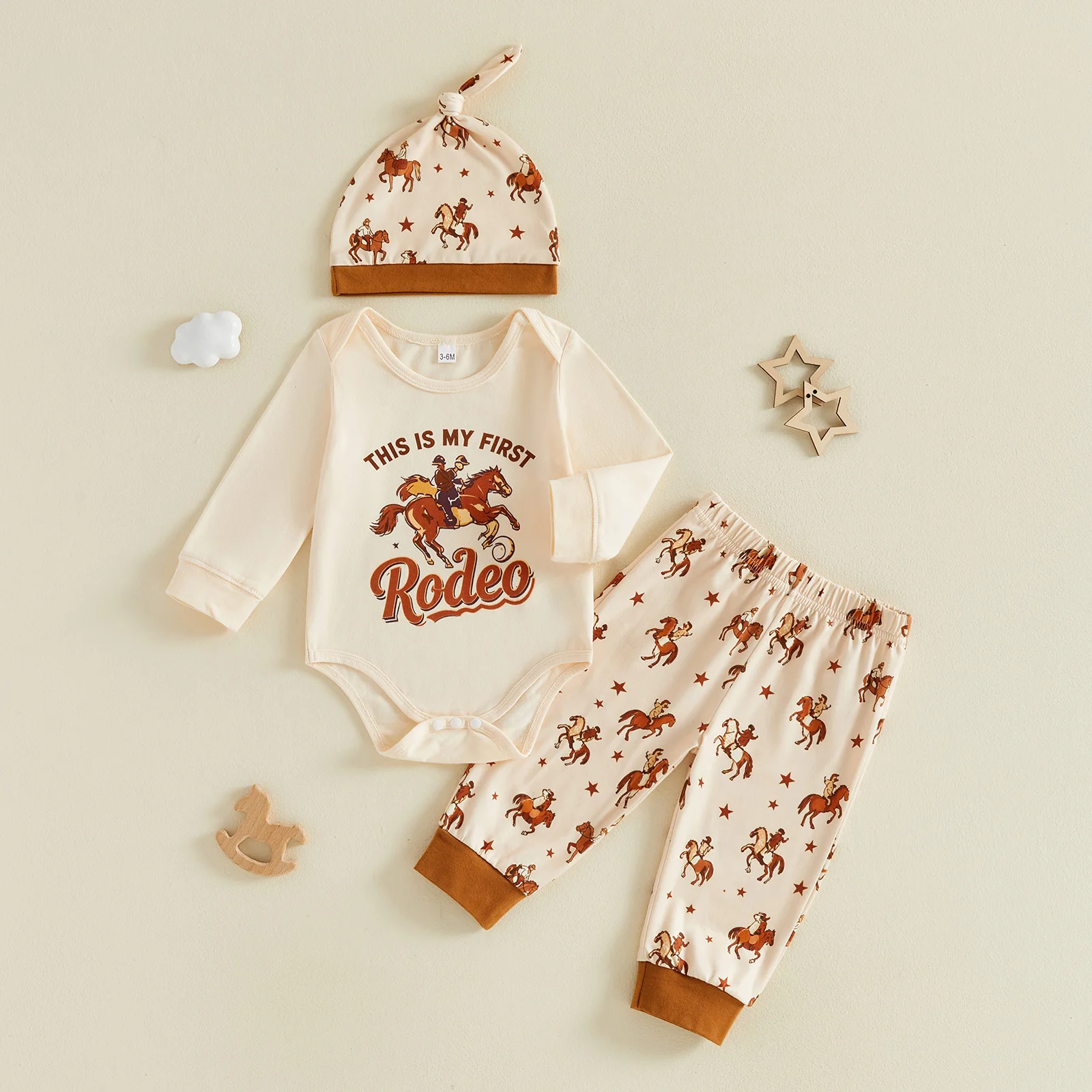 Baby Boy Fall Outfits Letter Print Crew Neck Long Sleeve Romper Pants & Hat Baby Boys Clothing Set