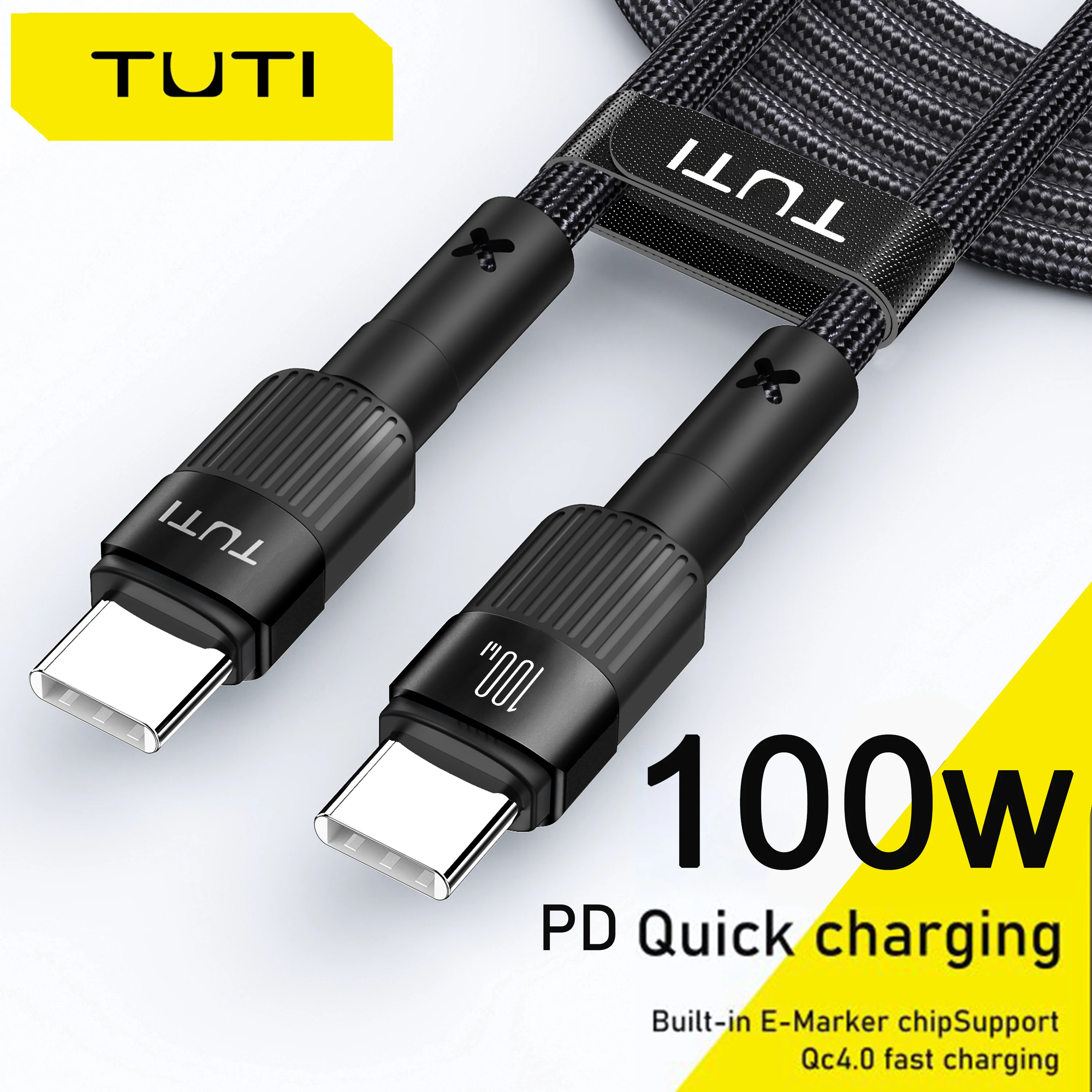 TUTI  USB C Cable   100W 5A Fast Charging Cable   Nylon Braided for Samsung Note 10 iPad Pro MacBook Pro Google Pixel and More